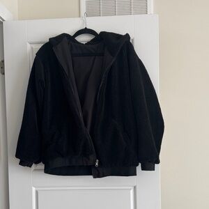 Black Sherpa Zip-Up Hoodie Jacket